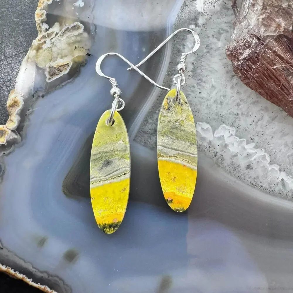 Sterling Silver Oval Bumblebee Jasper Slab Dangle Earrings For Women #166 - Picture 1 of 10